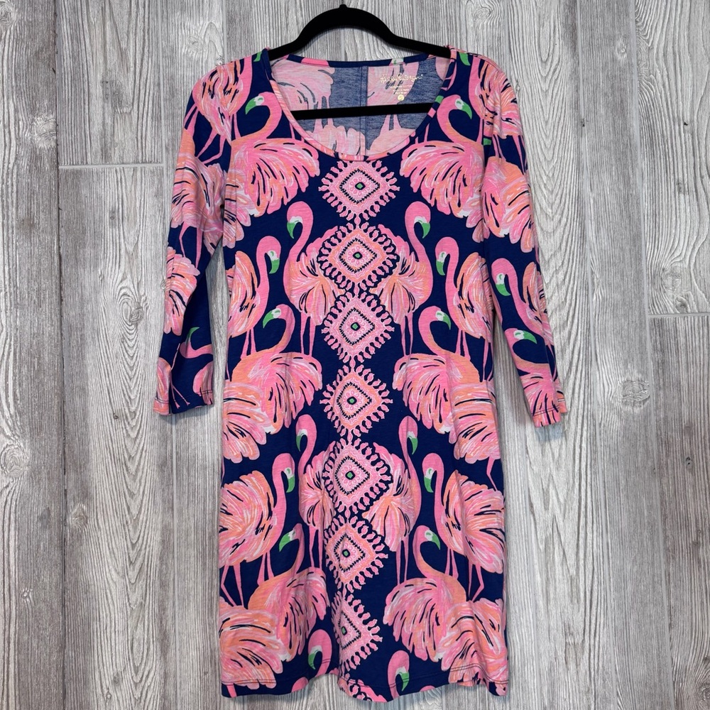 Lilly Pulitzer Blue and Pink Flamingo Dress